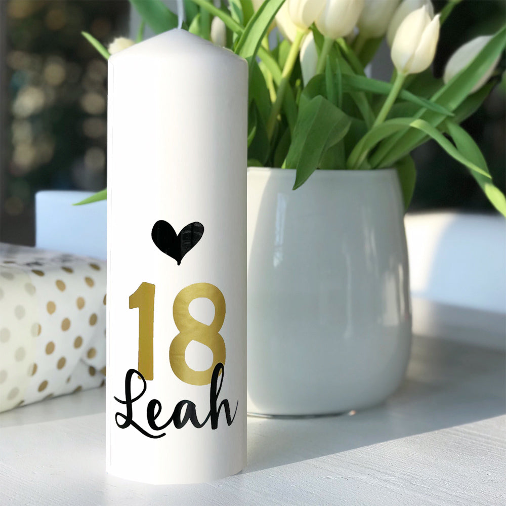 Geburtstagskerze zum 18. Geburtstag, personalisiert mit Zahl und Namen