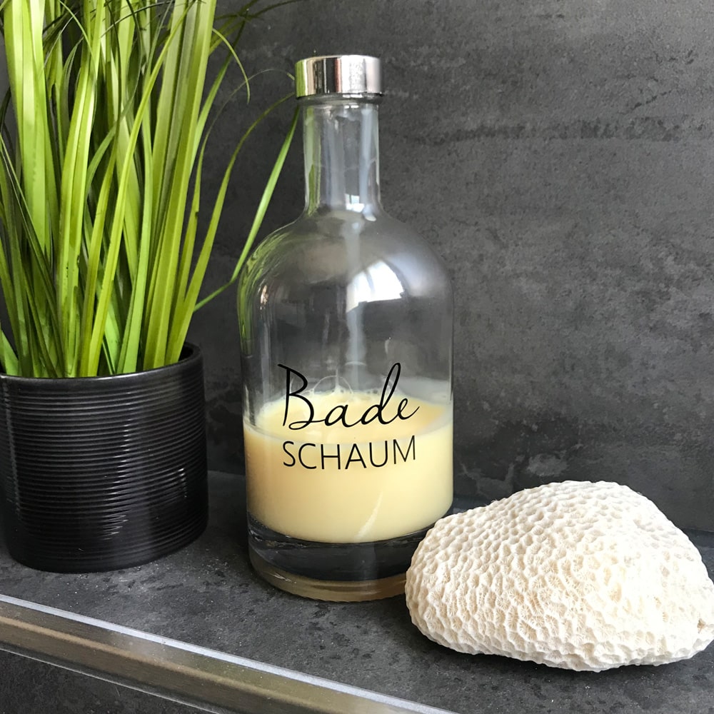 Glasflasche für Badeschaum mit Wunschtext